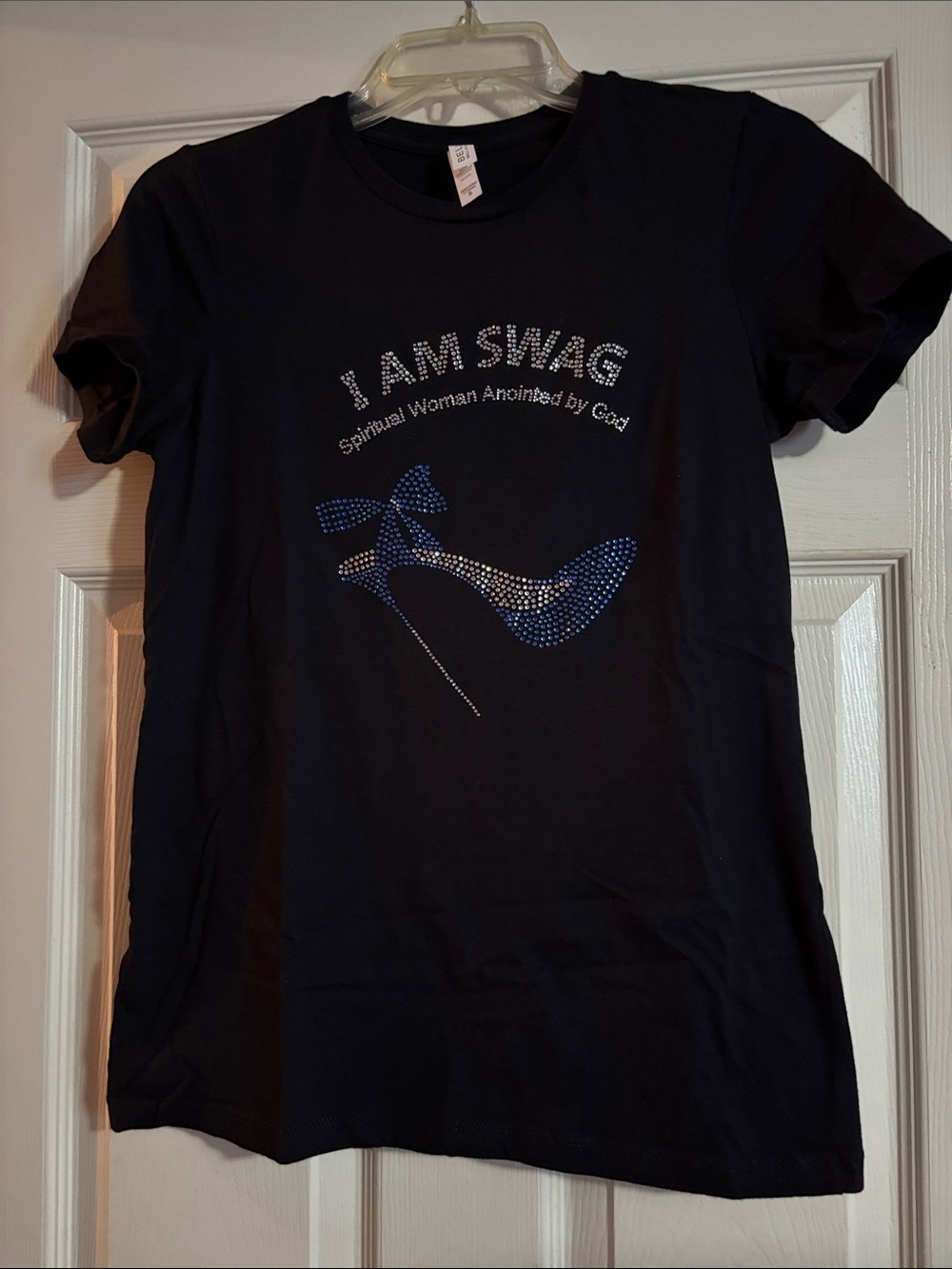 Bella Canvas Black Tee with Blue and Silver Rhinestone Shoe Graphic